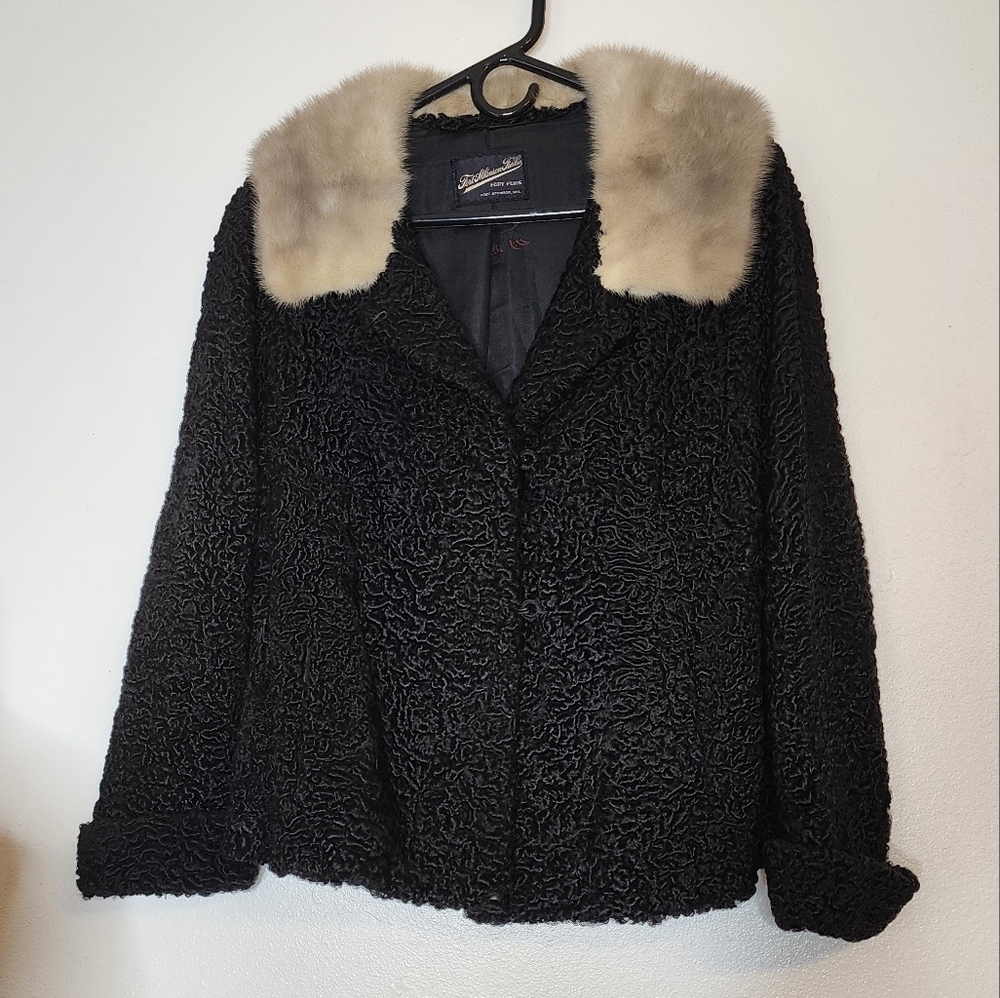 Vintage 1950s Persian Curly Lamb Coat Mink Collar Fort Fur Co. Luxury Jacket - Picture 2 of 15